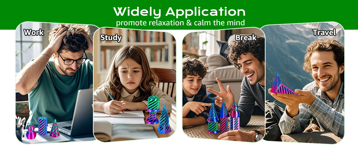 6 Pack Spiral Cone Fidget Toys 3D Printed Impossible Passthrough Pyramid Pillar Gourd Helix Screw Toys for Anxiety Relaxing