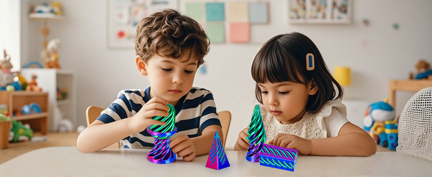 6 Pack Spiral Cone Fidget Toys 3D Printed Impossible Passthrough Pyramid Pillar Gourd Helix Screw Toys for Anxiety Relaxing