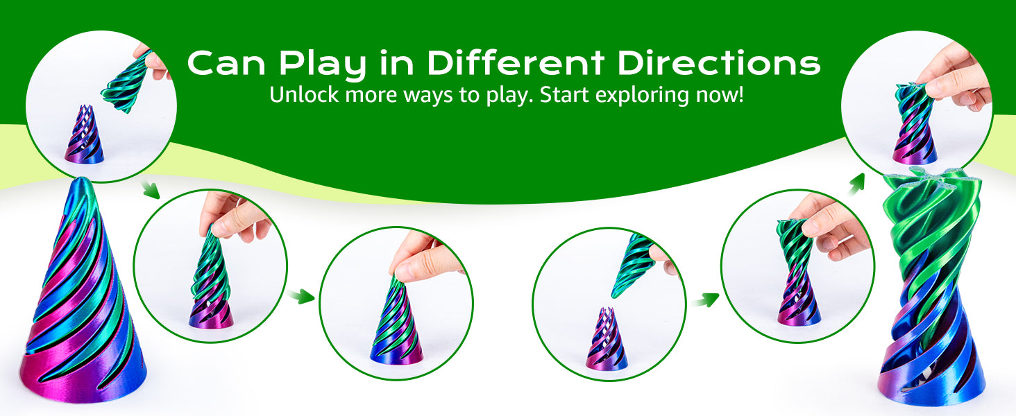 6 Pack Spiral Cone Fidget Toys 3D Printed Impossible Passthrough Pyramid Pillar Gourd Helix Screw Toys for Anxiety Relaxing