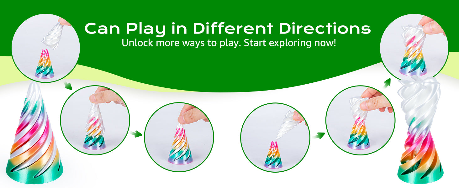 6 Pack Spiral Cone Fidget Toys 3D Printed Impossible Passthrough Pyramid Pillar Gourd Helix Screw Toys for Anxiety Relaxing