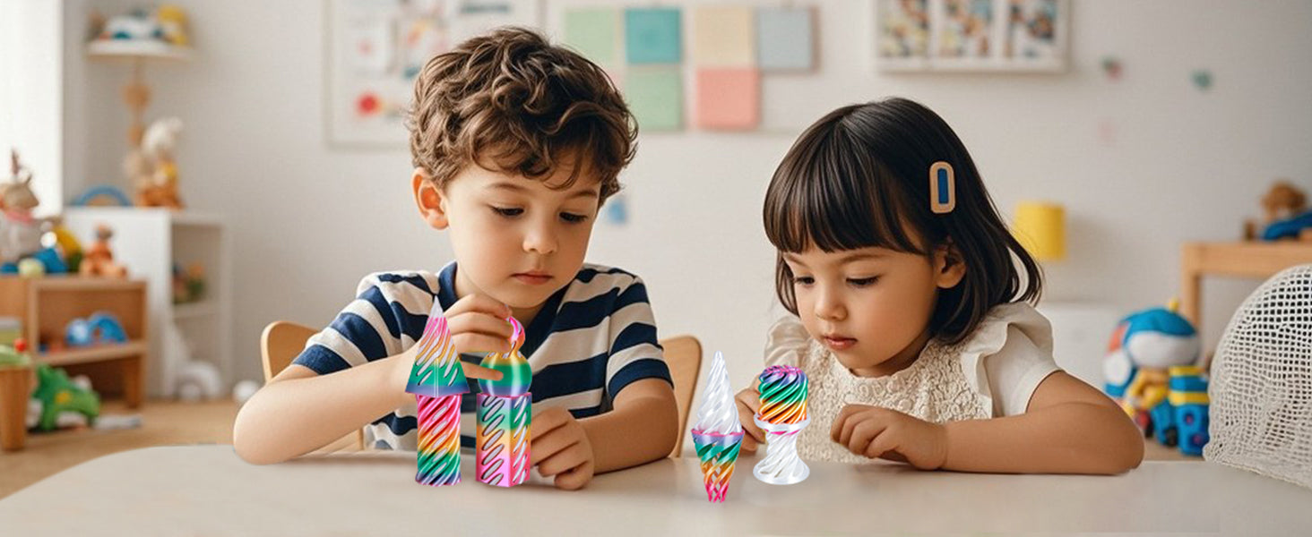6 Pack Spiral Cone Fidget Toys 3D Printed Impossible Passthrough Pyramid Pillar Gourd Helix Screw Toys for Anxiety Relaxing
