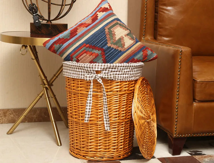 Rattan Hamper Stylish Laundry Basket with Lid for Home Weaving Decorative Storage Bin Woven Clothes Holder