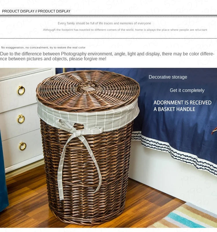 Rattan Hamper Stylish Laundry Basket with Lid for Home Weaving Decorative Storage Bin Woven Clothes Holder