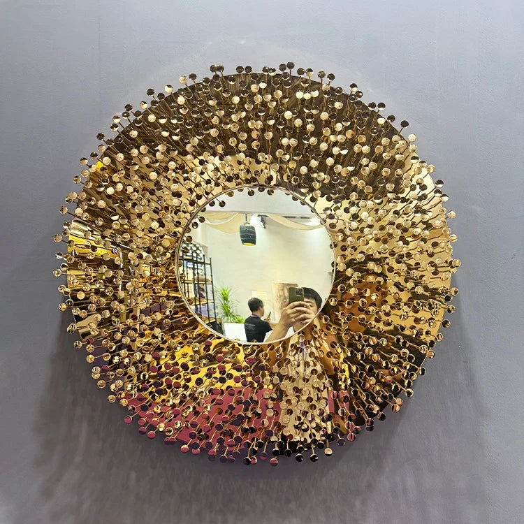 Modern Luxury Art Mirror New Design Golden Wall Convex Mirror Decorative Sunburst Metal Frame Art Mirror for Home Hotel Decor
