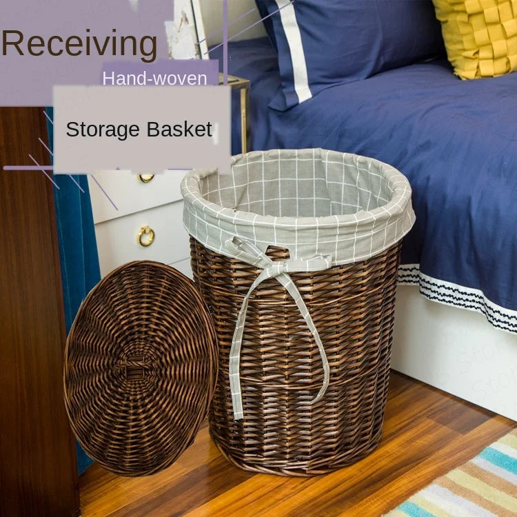 Rattan Hamper Stylish Laundry Basket with Lid for Home Weaving Decorative Storage Bin Woven Clothes Holder