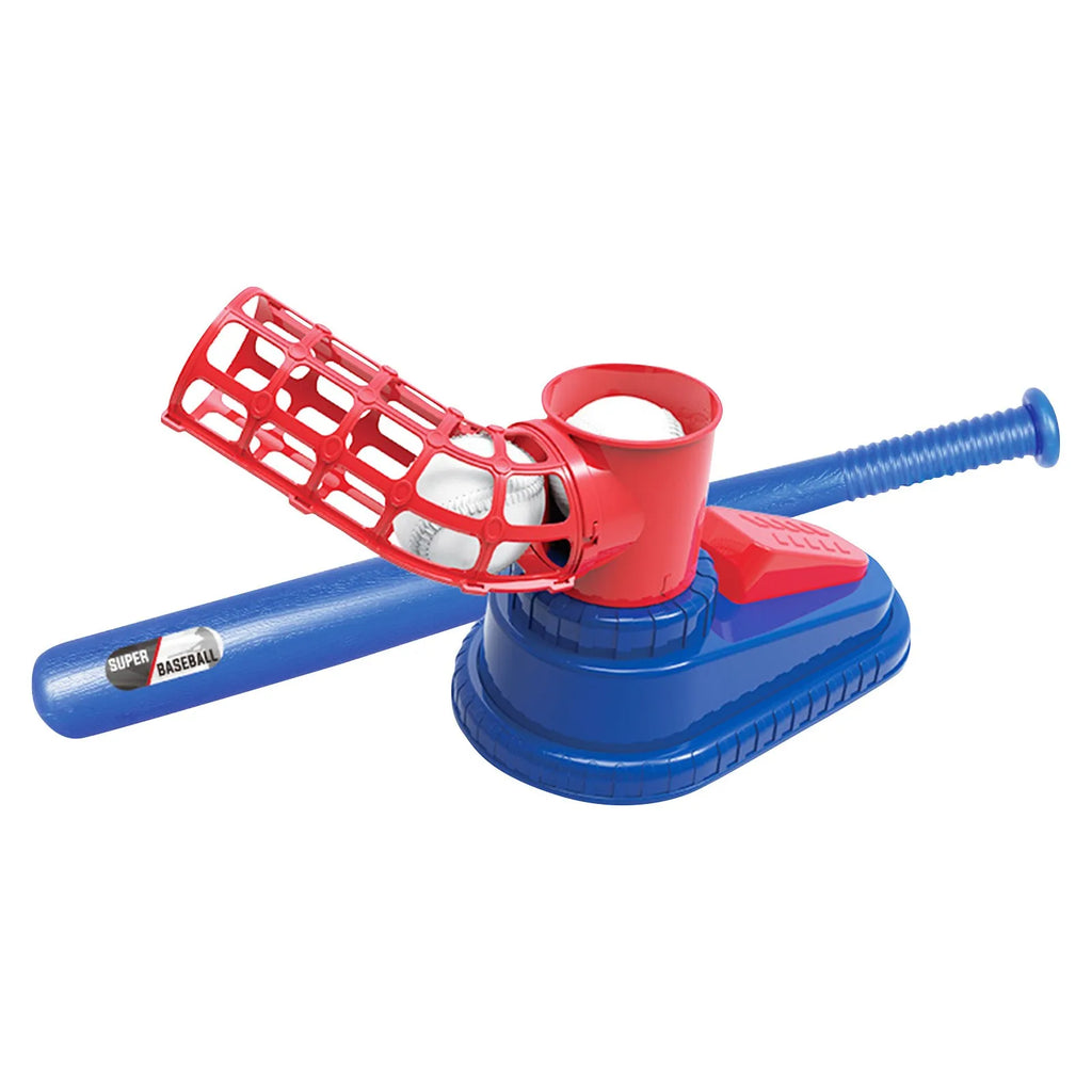Sport Baseball Toy T-Ball Pitching Machine with 3 Plastic Balls 1 Bat and Ball Launcher Kids Outdoor Play Exercise Batting Skill