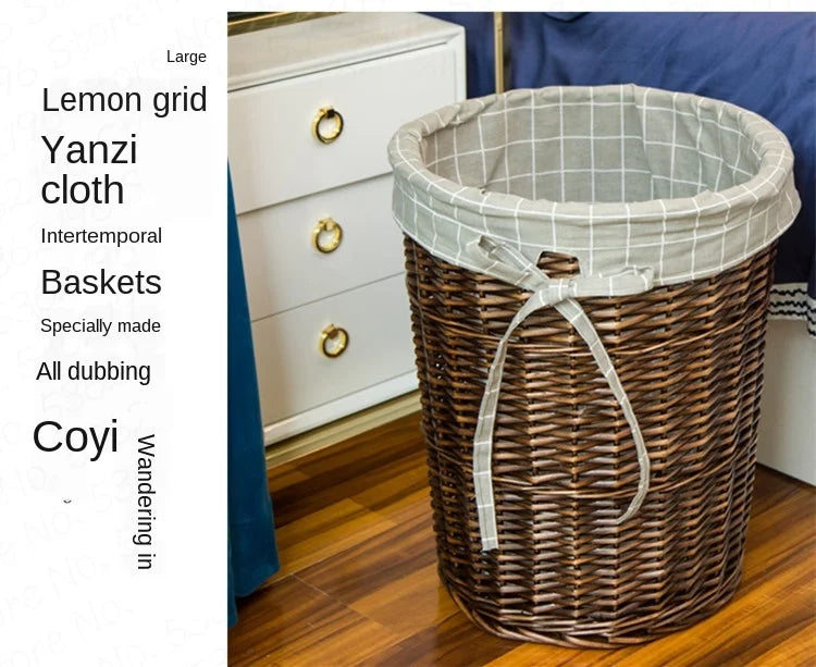 Rattan Hamper Stylish Laundry Basket with Lid for Home Weaving Decorative Storage Bin Woven Clothes Holder