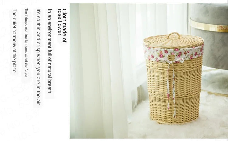Rattan Hamper Stylish Laundry Basket with Lid for Home Weaving Decorative Storage Bin Woven Clothes Holder