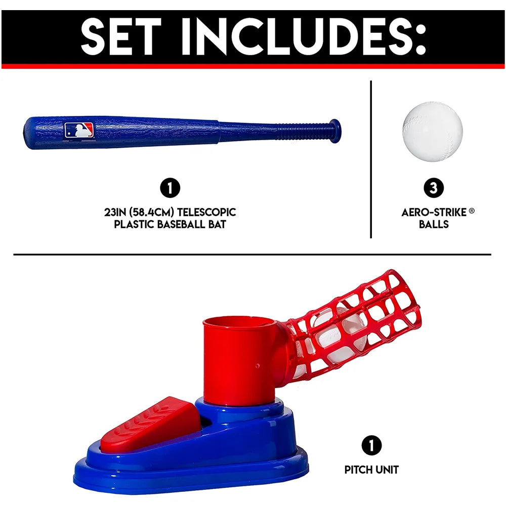 Sport Baseball Toy T-Ball Pitching Machine with 3 Plastic Balls 1 Bat and Ball Launcher Kids Outdoor Play Exercise Batting Skill