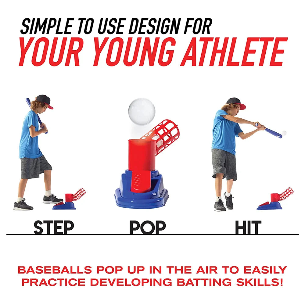 Sport Baseball Toy T-Ball Pitching Machine with 3 Plastic Balls 1 Bat and Ball Launcher Kids Outdoor Play Exercise Batting Skill