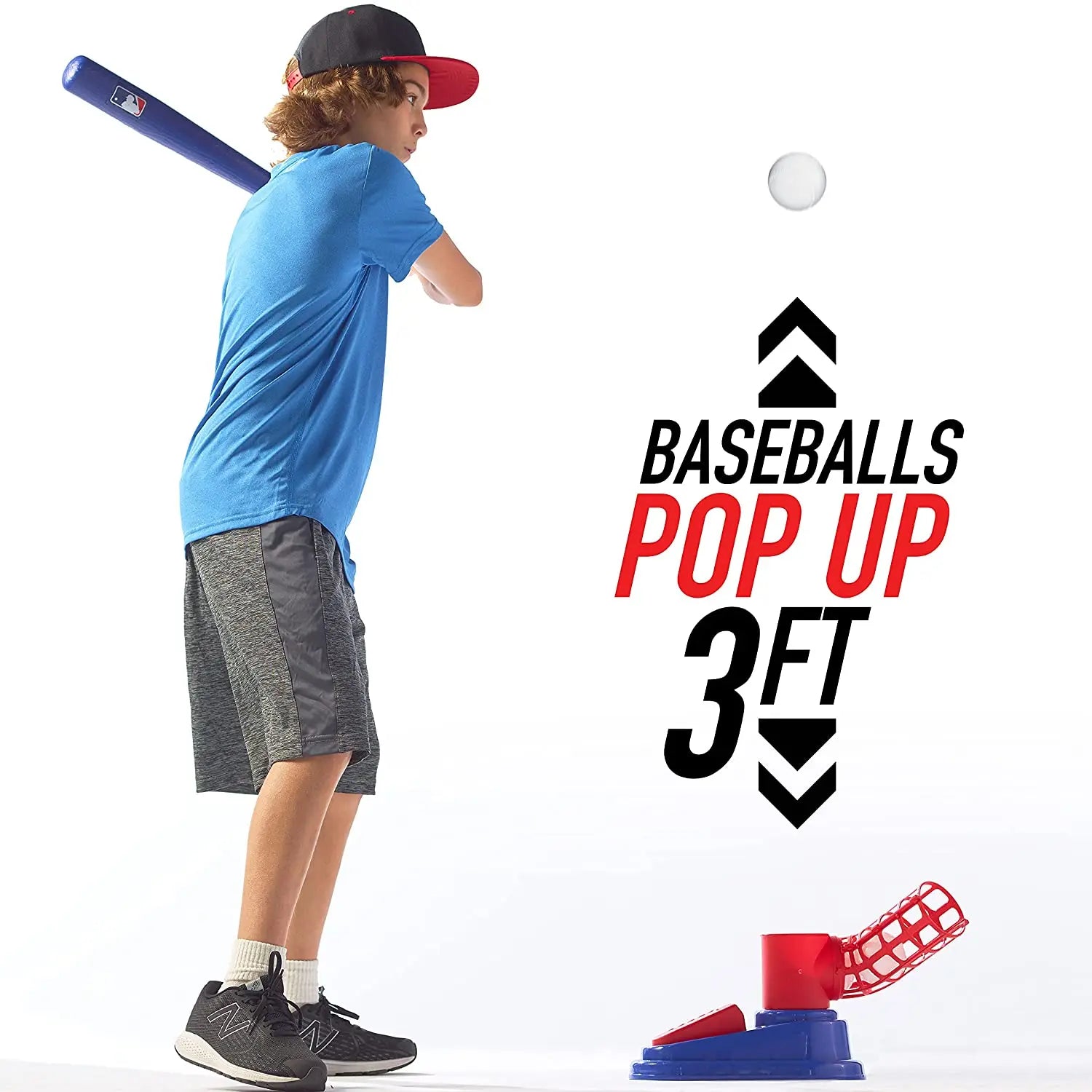 Sport Baseball Toy T-Ball Pitching Machine with 3 Plastic Balls 1 Bat and Ball Launcher Kids Outdoor Play Exercise Batting Skill
