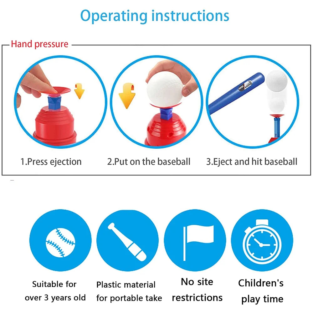 Sport Baseball Toy T-Ball Pitching Machine with 3 Plastic Balls 1 Bat and Ball Launcher Kids Outdoor Play Exercise Batting Skill