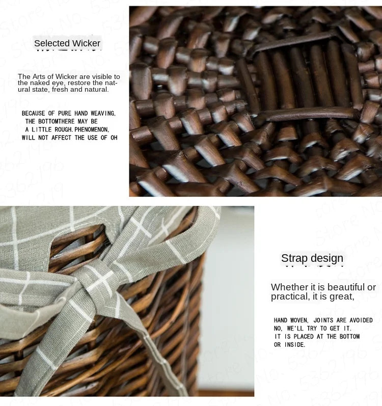 Rattan Hamper Stylish Laundry Basket with Lid for Home Weaving Decorative Storage Bin Woven Clothes Holder