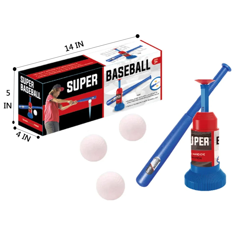 Sport Baseball Toy T-Ball Pitching Machine with 3 Plastic Balls 1 Bat and Ball Launcher Kids Outdoor Play Exercise Batting Skill