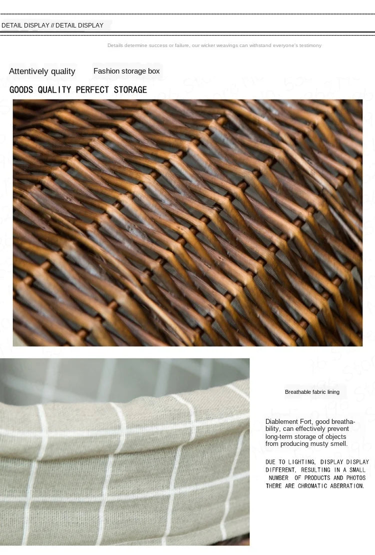 Rattan Hamper Stylish Laundry Basket with Lid for Home Weaving Decorative Storage Bin Woven Clothes Holder