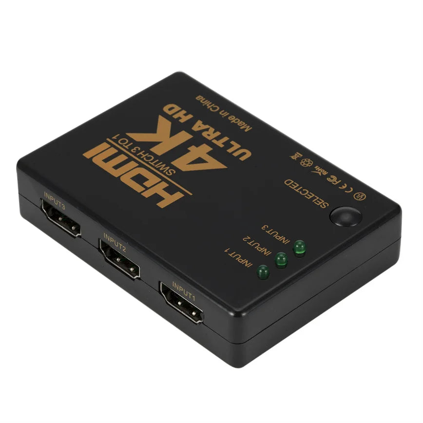 Grwibeou 3x1 4K HDMI Switch HD Video Switcher Adapter 3 Input 1 Output Port HDMI Splitter Hub for Xbox PS4 DVD HDTV PC Laptop TV