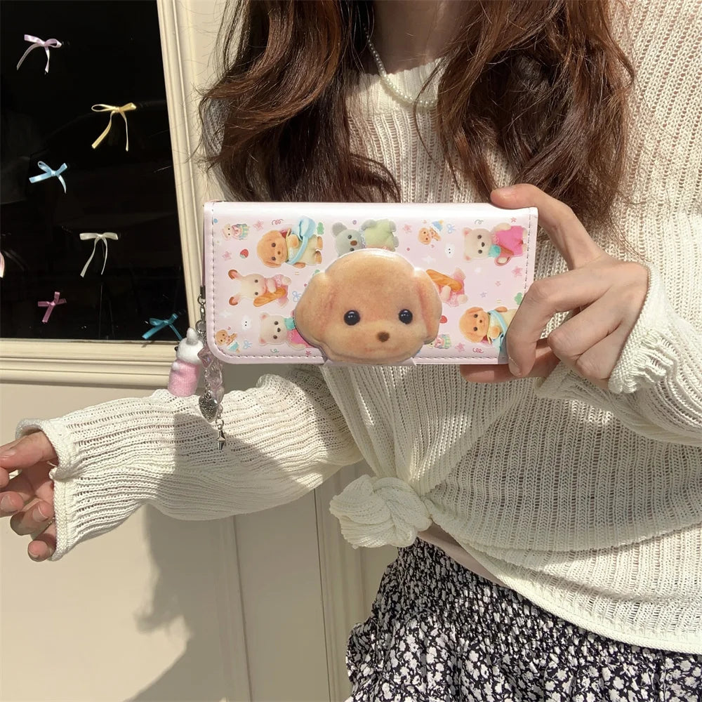 Cute Cartoon Animal Phone Case Korean Style Leather Flip Cover Anti-Fall Protection for  17 iPhone 16 pro Max New Model ...