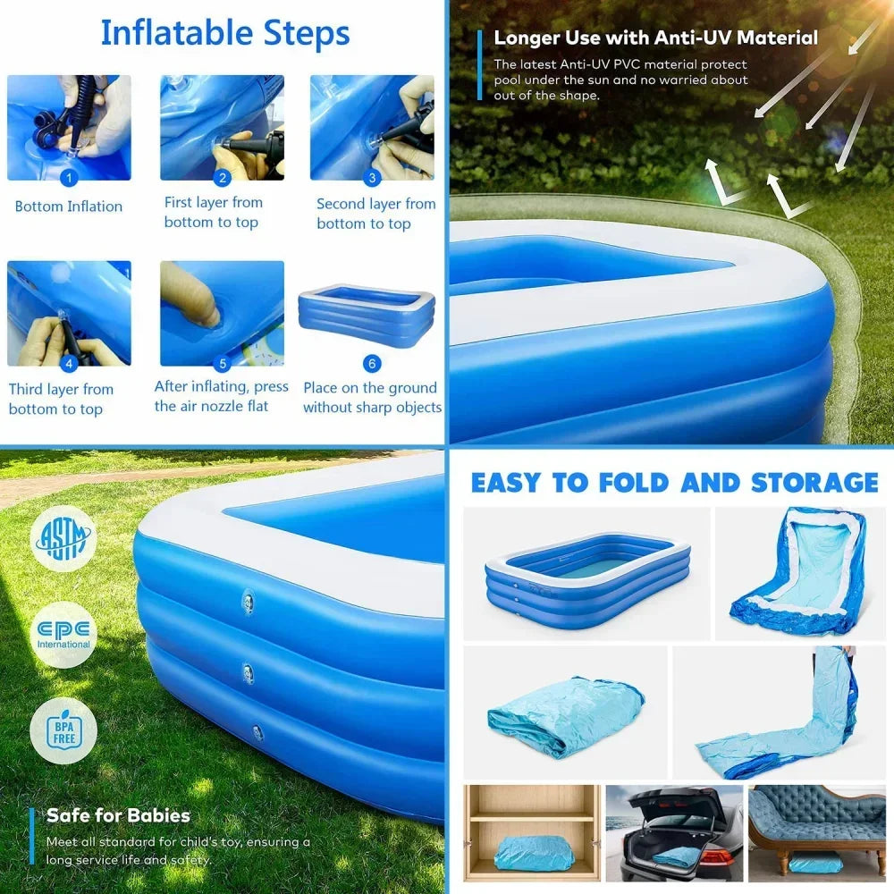 3M/2.6M/2M Inflatable Swimming Pool Children's Adult PVC Large Family Party Pools Outdoor Pool Thickened Baby Play Pool Toys