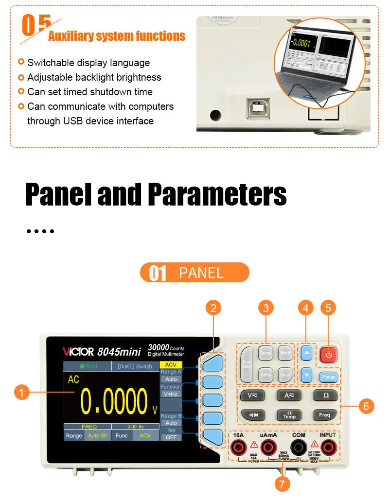 VICTMini Digital Multimeter 30000 Counts True RMS AC/DC 1000V Desktop Multimetro 300MHz Electrician Transistor Capacitance Test