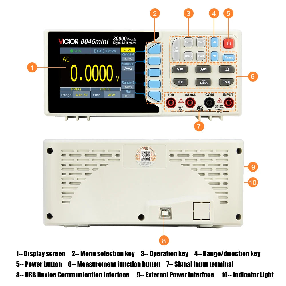 VICTMini Digital Multimeter 30000 Counts True RMS AC/DC 1000V Desktop Multimetro 300MHz Electrician Transistor Capacitance Test