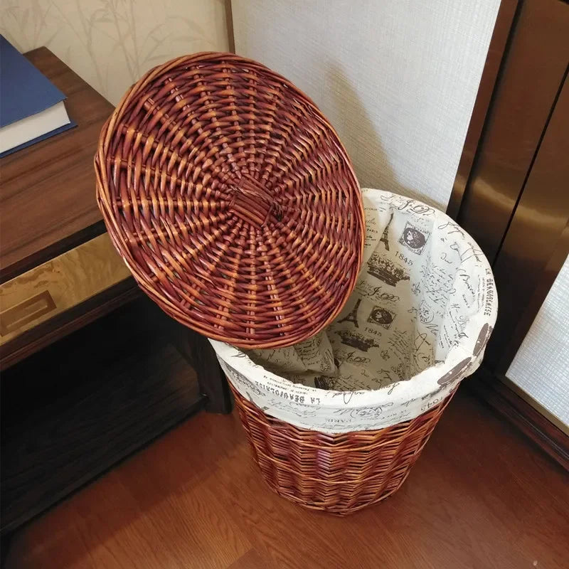 Rattan Hamper Stylish Laundry Basket with Lid for Home Weaving Decorative Storage Bin Woven Clothes Holder