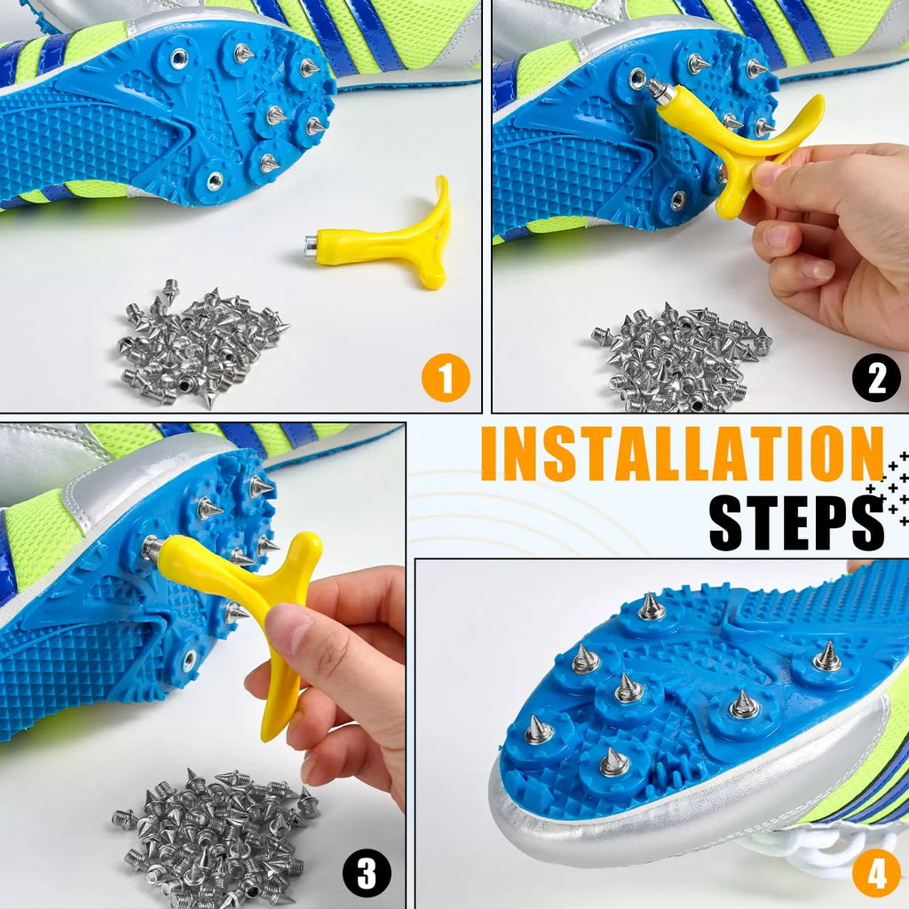 1/4 Inch Track Spikes 130pcs Stainless Steel Replacement with Spike Wrench for Track Running Hiking Golf Shoes