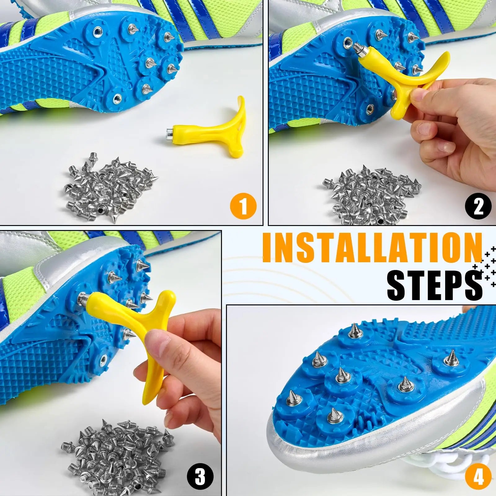1/4 Inch Track Spikes 130pcs Stainless Steel Replacement with Spike Wrench for Track Running Hiking Golf Shoes
