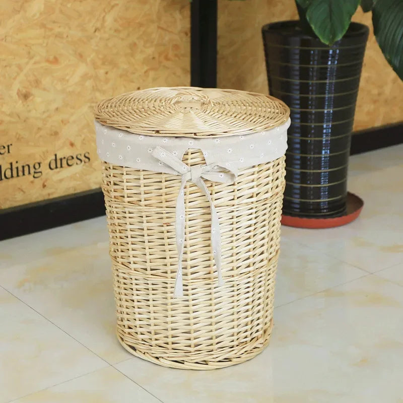 Rattan Hamper Stylish Laundry Basket with Lid for Home Weaving Decorative Storage Bin Woven Clothes Holder
