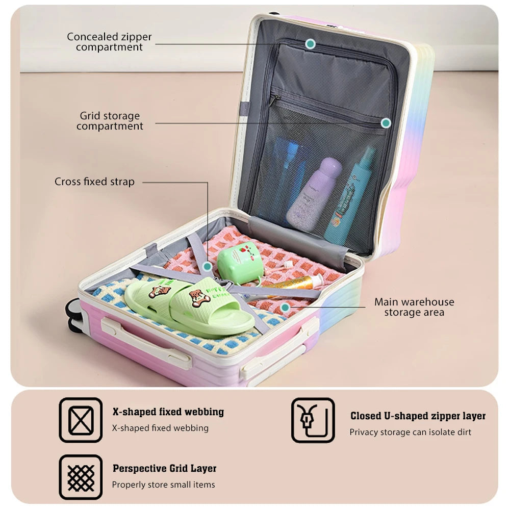 18"Hand Carry Luggage Portable Boarding Bagage 6 Wheels ZIPPER lock luggage Can Sit Down Kids Luggage