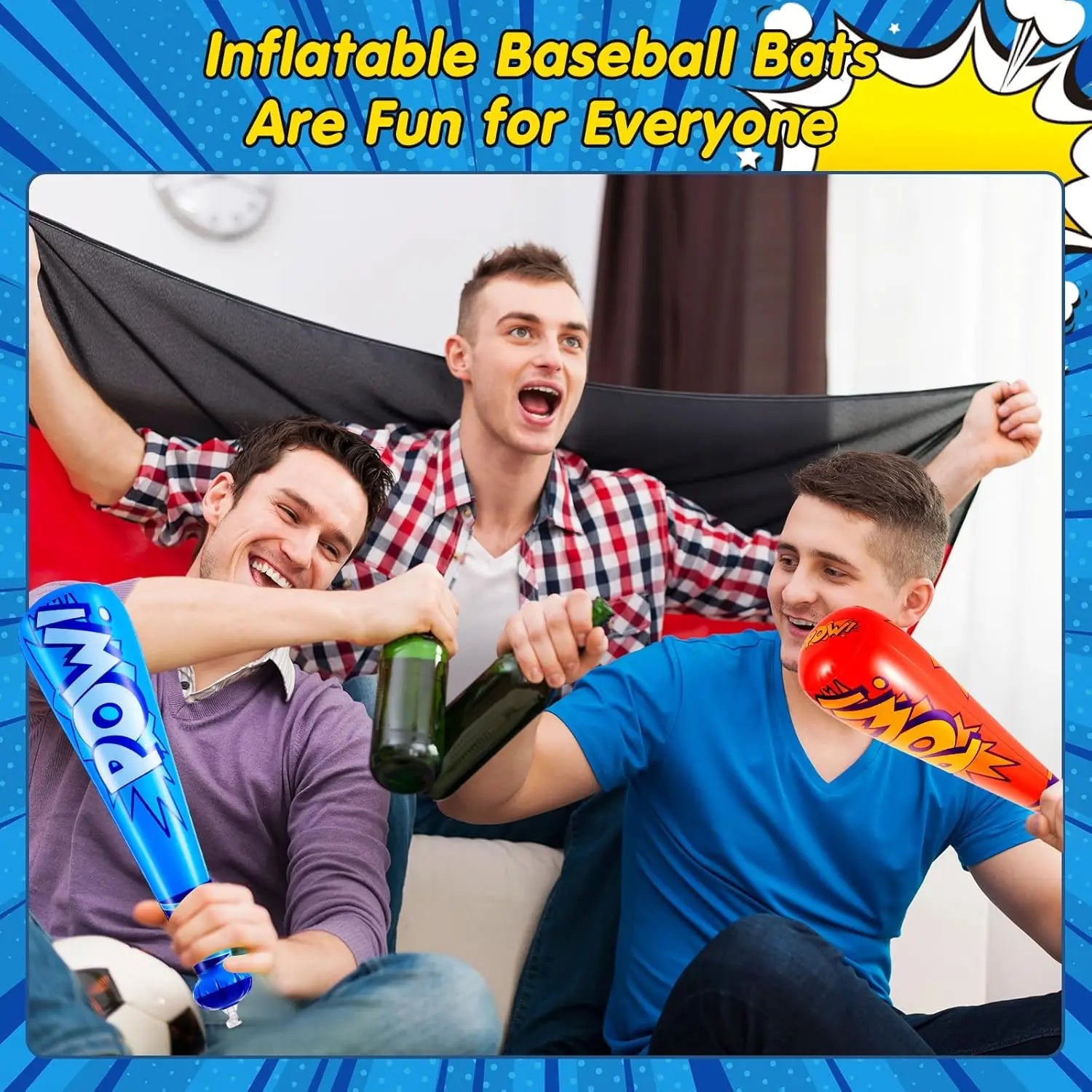 6/12Pcs Pow Inflatable Baseball Bats 17 Inch Inflatable Toy Bats for Kids Baseball Party Decoration Favor Beach And Pool Toys