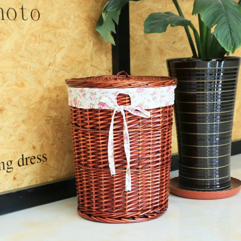 Rattan Hamper Stylish Laundry Basket with Lid for Home Weaving Decorative Storage Bin Woven Clothes Holder