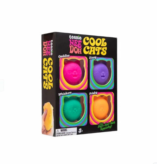 NeeDoh Teenie Cool Cats 4 Pack Adorable Mini Cat Fidget Toys Soft Squishy Stress Relief Sensory Squeeze Toys