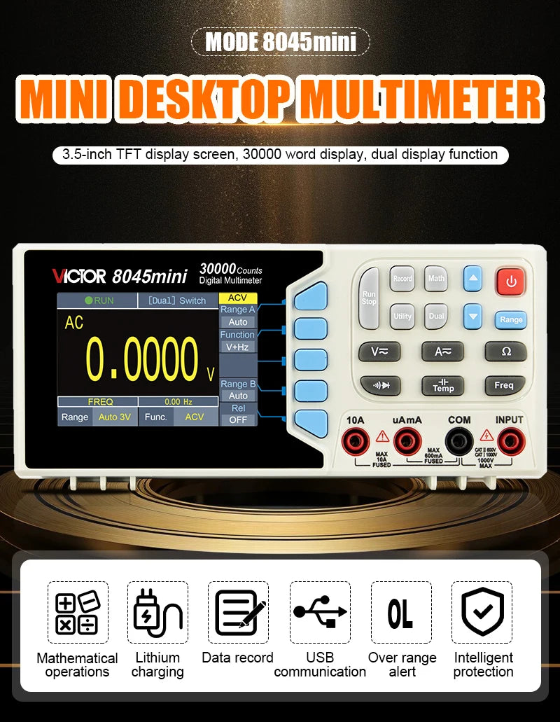 VICTMini Digital Multimeter 30000 Counts True RMS AC/DC 1000V Desktop Multimetro 300MHz Electrician Transistor Capacitance Test