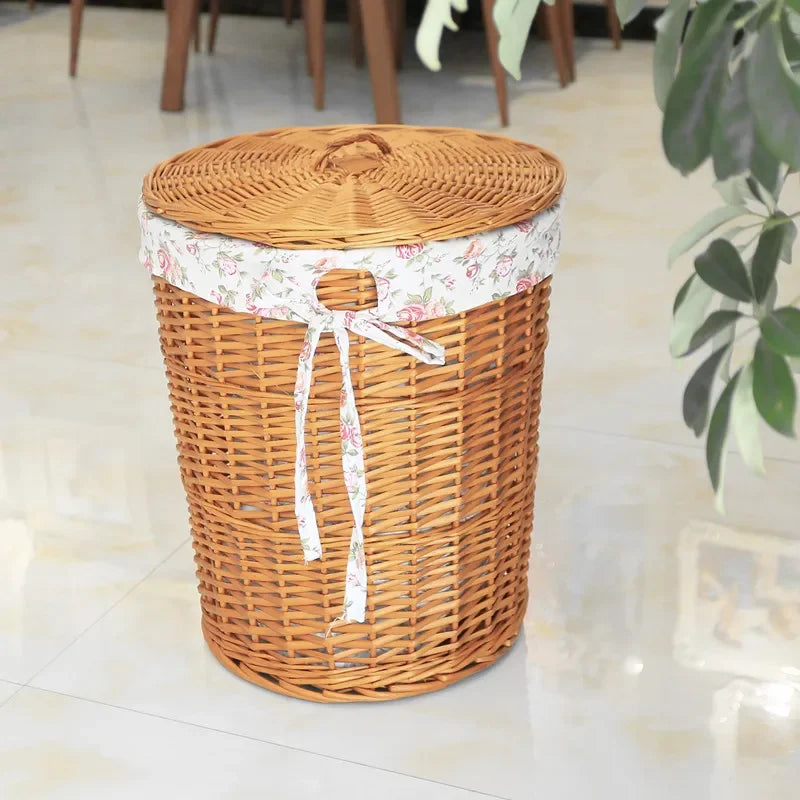 Rattan Hamper Stylish Laundry Basket with Lid for Home Weaving Decorative Storage Bin Woven Clothes Holder