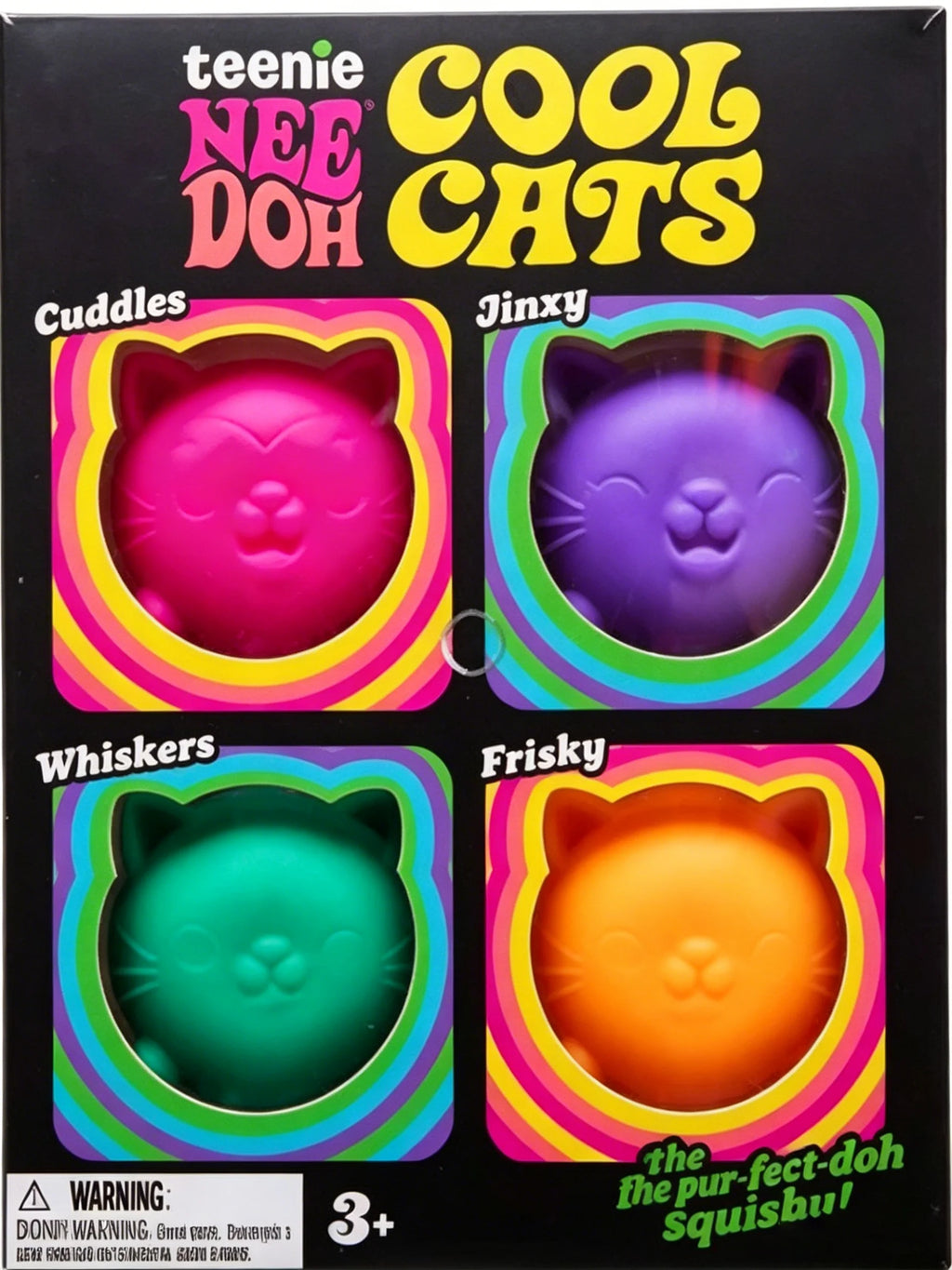 NeeDoh Teenie Cool Cats 4 Pack Adorable Mini Cat Fidget Toys Soft Squishy Stress Relief Sensory Squeeze Toys