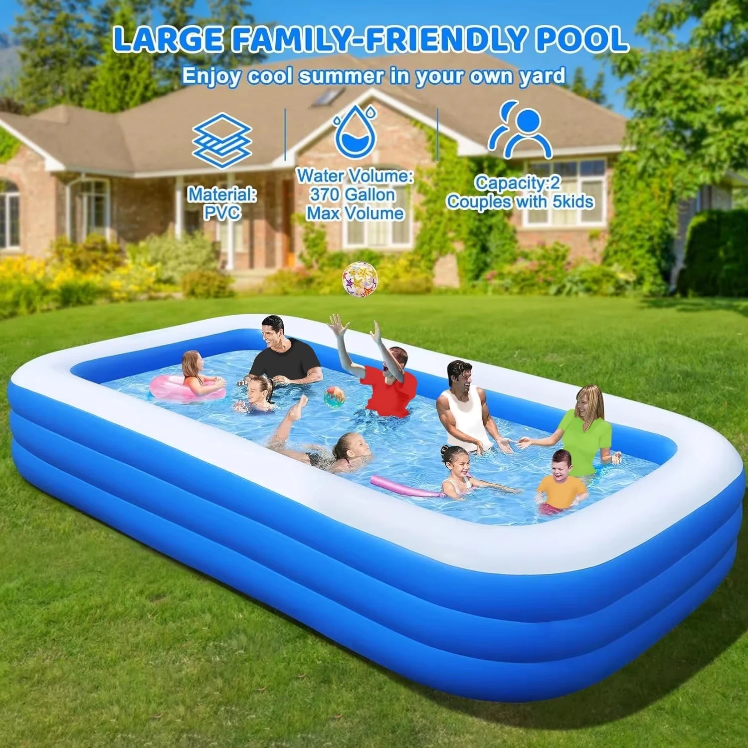 3M/2.6M/2M Inflatable Swimming Pool Children's Adult PVC Large Family Party Pools Outdoor Pool Thickened Baby Play Pool Toys