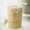 Rattan Hamper Stylish Laundry Basket with Lid for Home Weaving Decorative Storage Bin Woven Clothes Holder