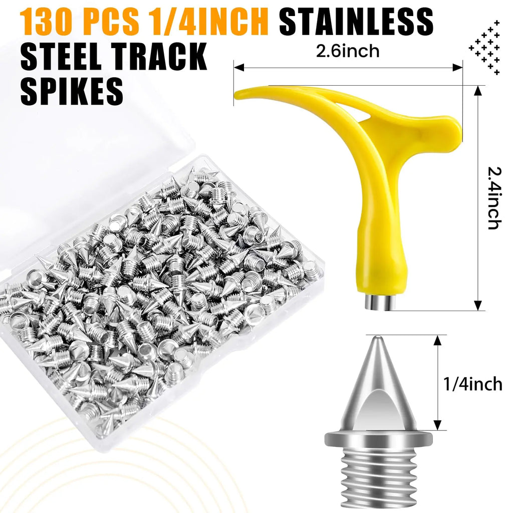 1/4 Inch Track Spikes 130pcs Stainless Steel Replacement with Spike Wrench for Track Running Hiking Golf Shoes