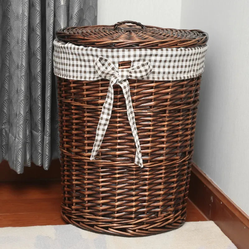 Rattan Hamper Stylish Laundry Basket with Lid for Home Weaving Decorative Storage Bin Woven Clothes Holder