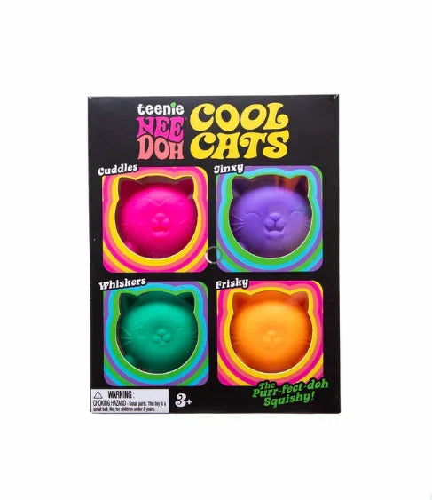 NeeDoh Teenie Cool Cats 4 Pack Adorable Mini Cat Fidget Toys Soft Squishy Stress Relief Sensory Squeeze Toys