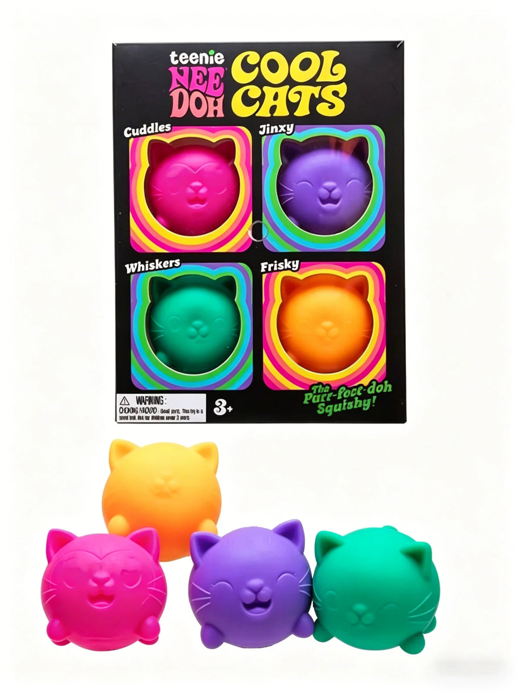 NeeDoh Teenie Cool Cats 4 Pack Adorable Mini Cat Fidget Toys Soft Squishy Stress Relief Sensory Squeeze Toys
