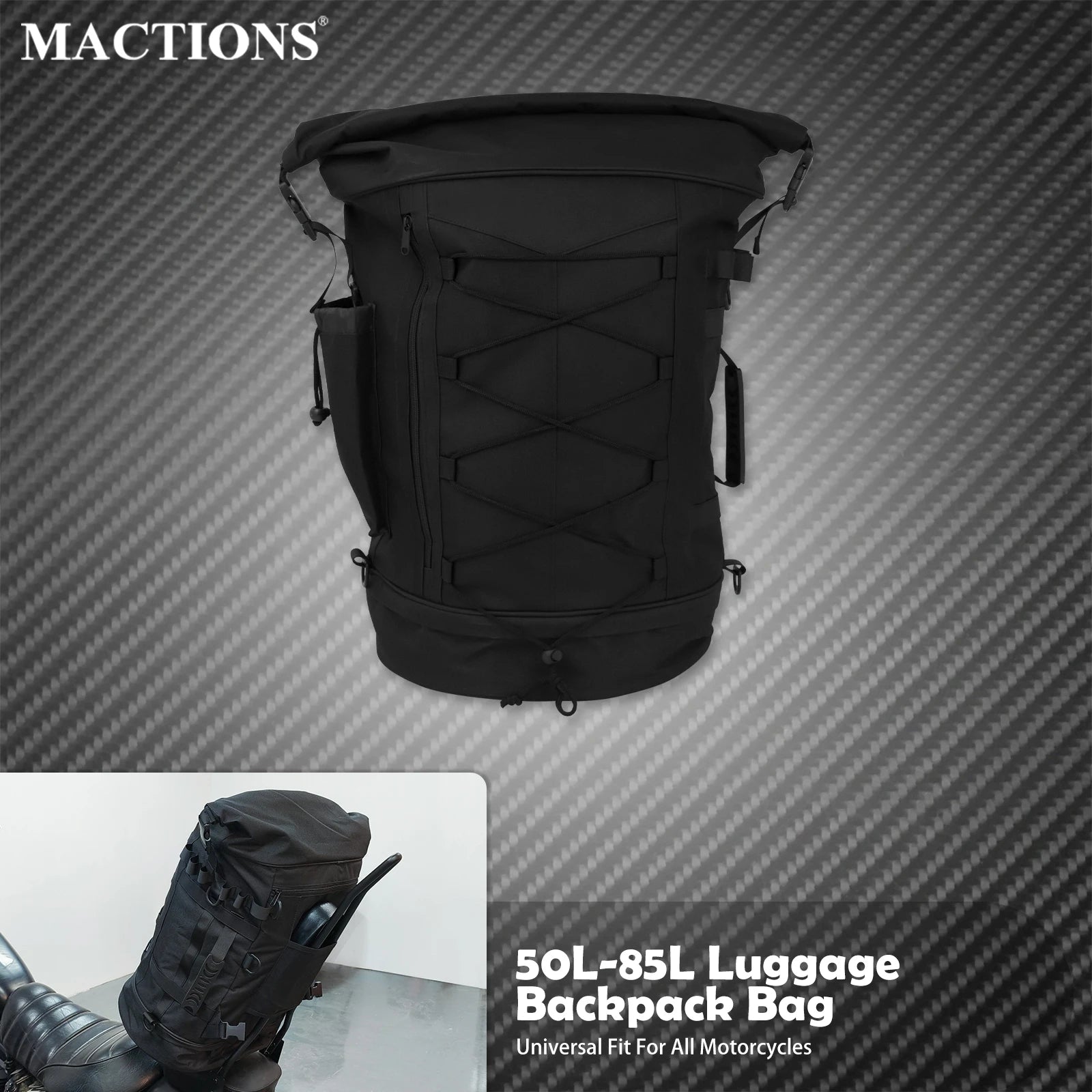 Motorcycle 50L-85L Luggage Backpack Sissy Bar Backrest Bag With Straps Expandable Tail Rack Bag Universal For Most Motorcycles