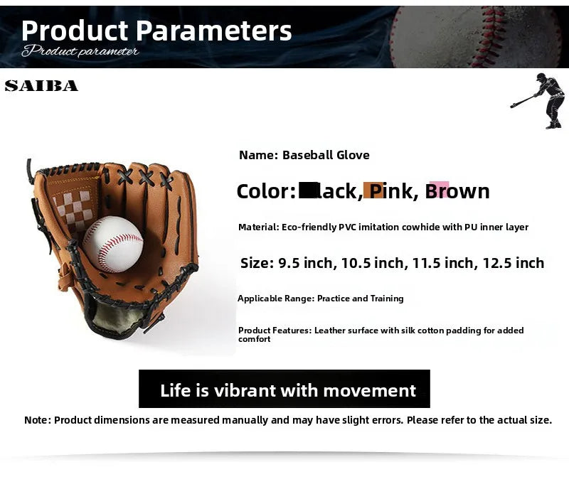Baseball Gloves PVC PU for Children And Adults Youth Team Building Quality Extension Props Baseball Catching Gloves