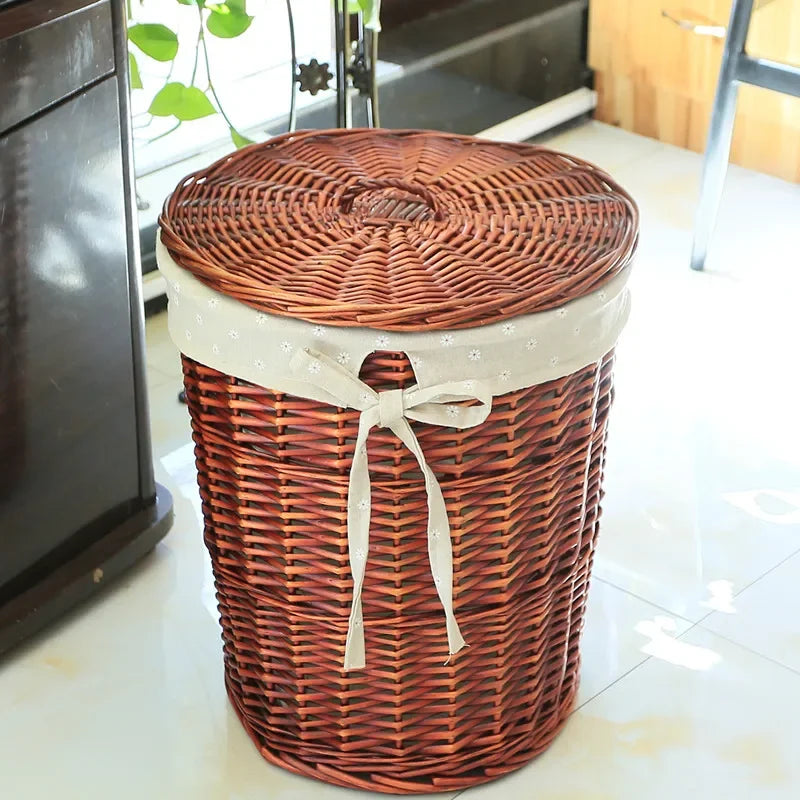 Rattan Hamper Stylish Laundry Basket with Lid for Home Weaving Decorative Storage Bin Woven Clothes Holder