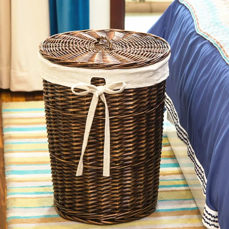 Rattan Hamper Stylish Laundry Basket with Lid for Home Weaving Decorative Storage Bin Woven Clothes Holder