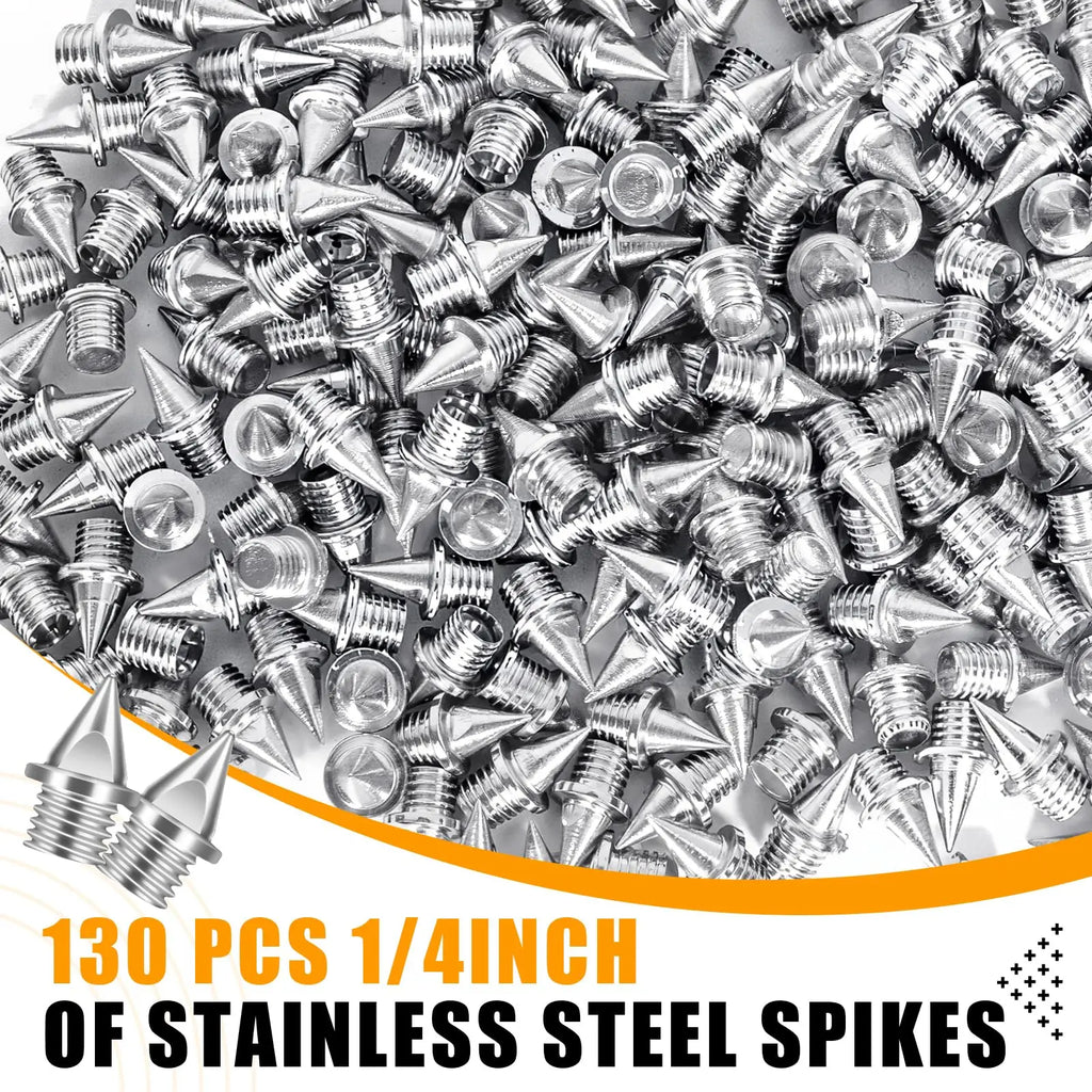 1/4 Inch Track Spikes 130pcs Stainless Steel Replacement with Spike Wrench for Track Running Hiking Golf Shoes