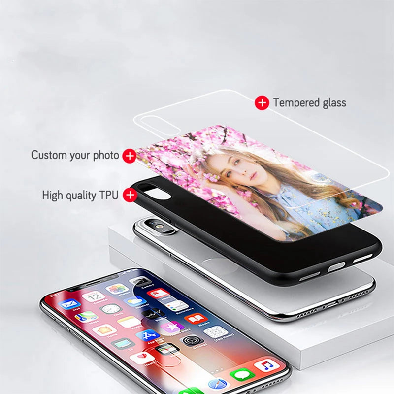 Custom Phone Cases For iPhone 16 16e 14 Pro Max 13 Mini 15 Plus Glass Silicone Cover Customized DIY Photo Personalized Pictures