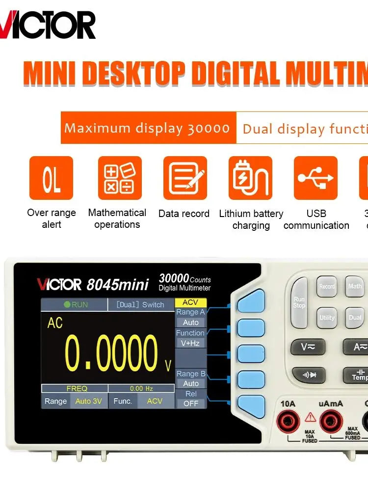 VICTMini Digital Multimeter 30000 Counts True RMS AC/DC 1000V Desktop Multimetro 300MHz Electrician Transistor Capacitance Test