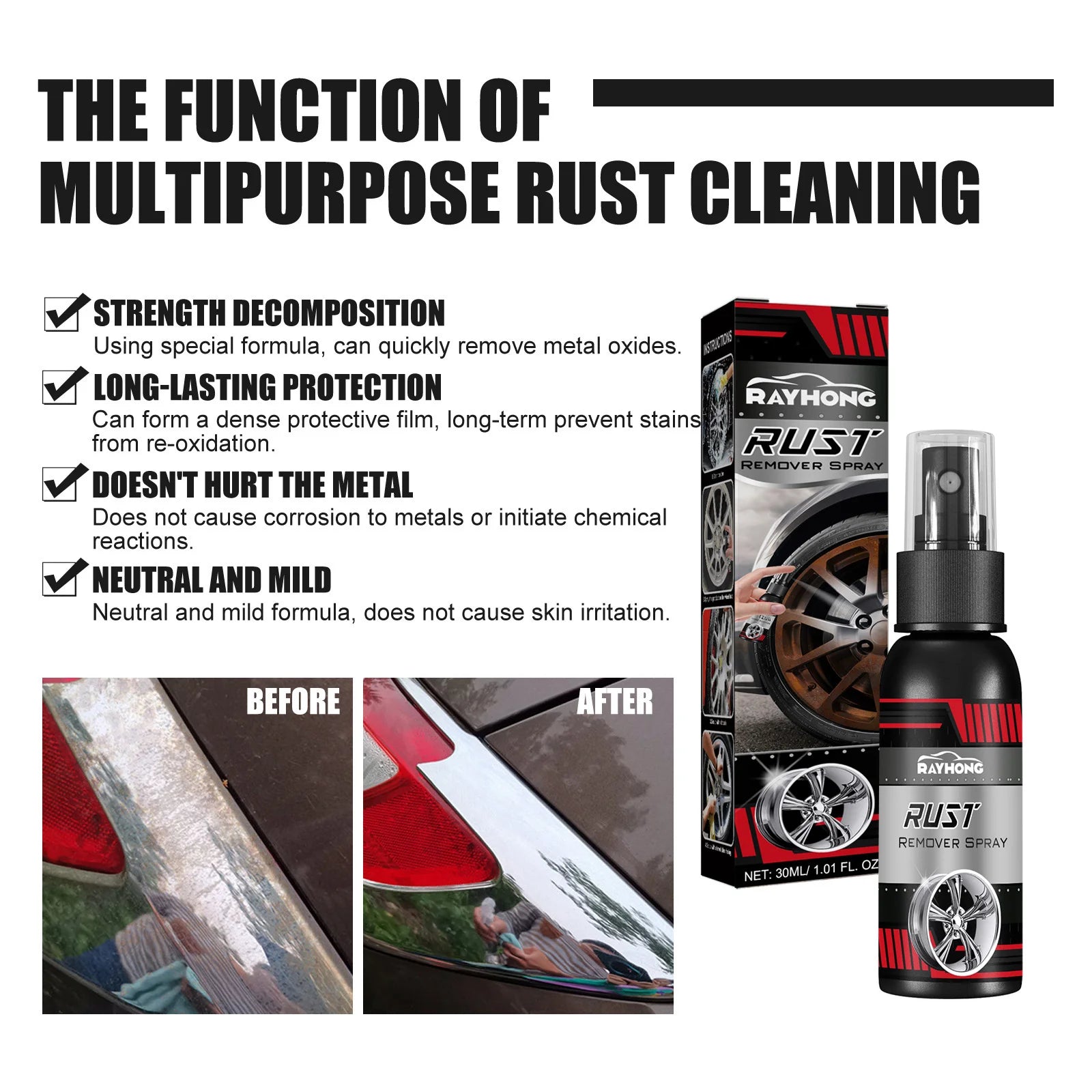 Deoxidizer Spray, Antirust Agent, Cleaning Chrome Plating Metallic Paint, Antioxidant Lubricant for Automobile Maintenance