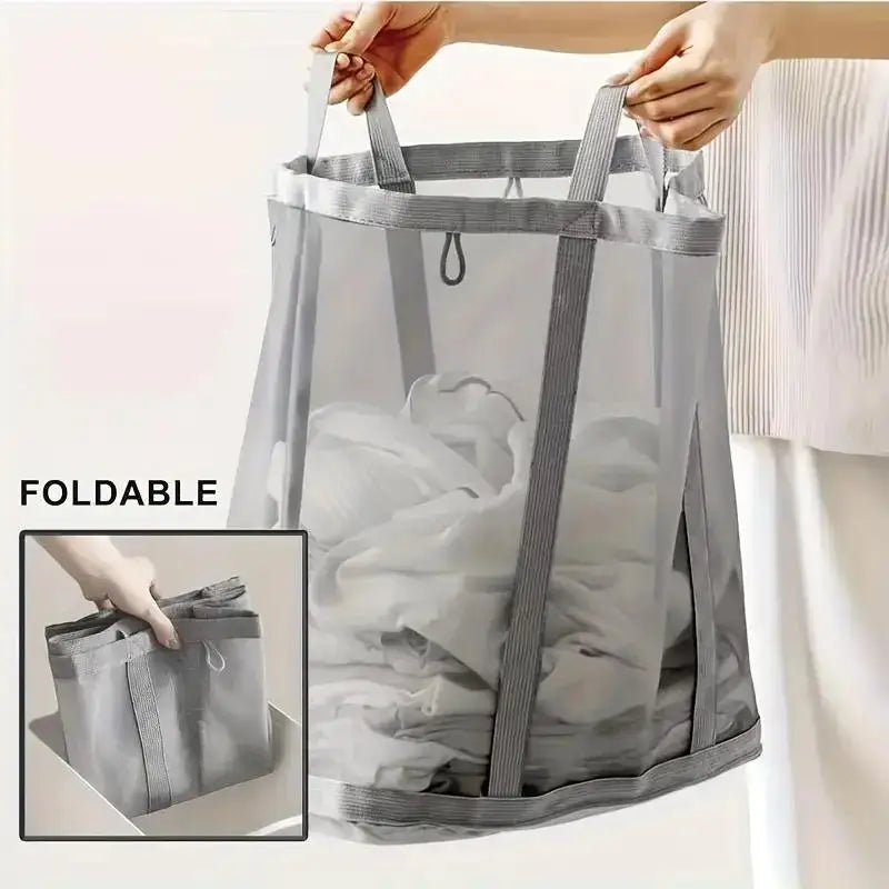 Laundry Hamper Nylon Mesh Laundry Basket Suitable for Bedroom Bathroom  Portable Independent Foldable Dirty Clothes Storage Bag